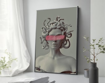 Banksy Gorgon Medusa Canvas Painting - Street Art Inspired Wall Decor, Edgy Urban Graffiti Art for Modern Home