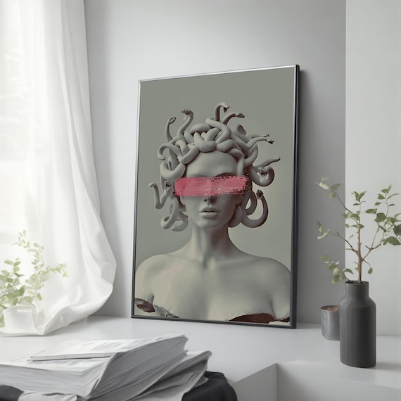 Banksy Gorgon Medusa Canvas Painting - Street Art Inspired Wall Decor, Edgy Urban Graffiti Art for Modern Home