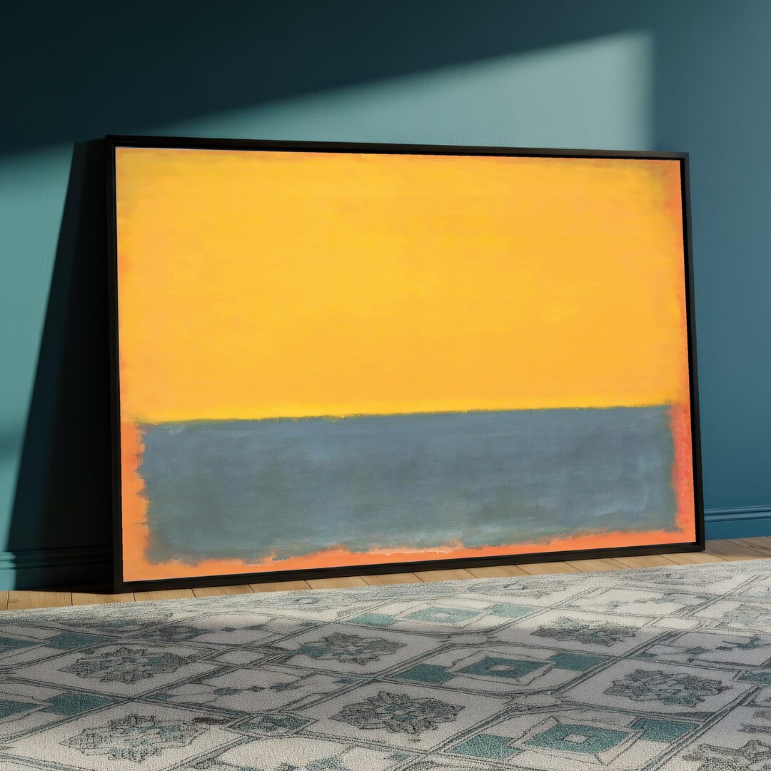 Modern Abstract Color Block Canvas, Yellow and Blue Geometric Wall Art ...