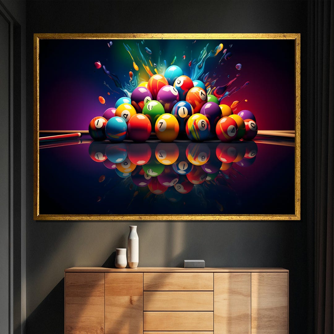Colorful Billiard Balls Canvas Painting, Modern Pool Table Wall Art ...