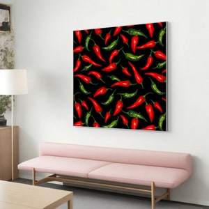Spicy Pepper Leinwandkunst, lebhaftes rotes und grünes Chili-Wanddekor, Küchenwandkunst, Hot Chili Peppers-Druck, Geschenk des Feinschmeckers, fertig zum Aufhängen