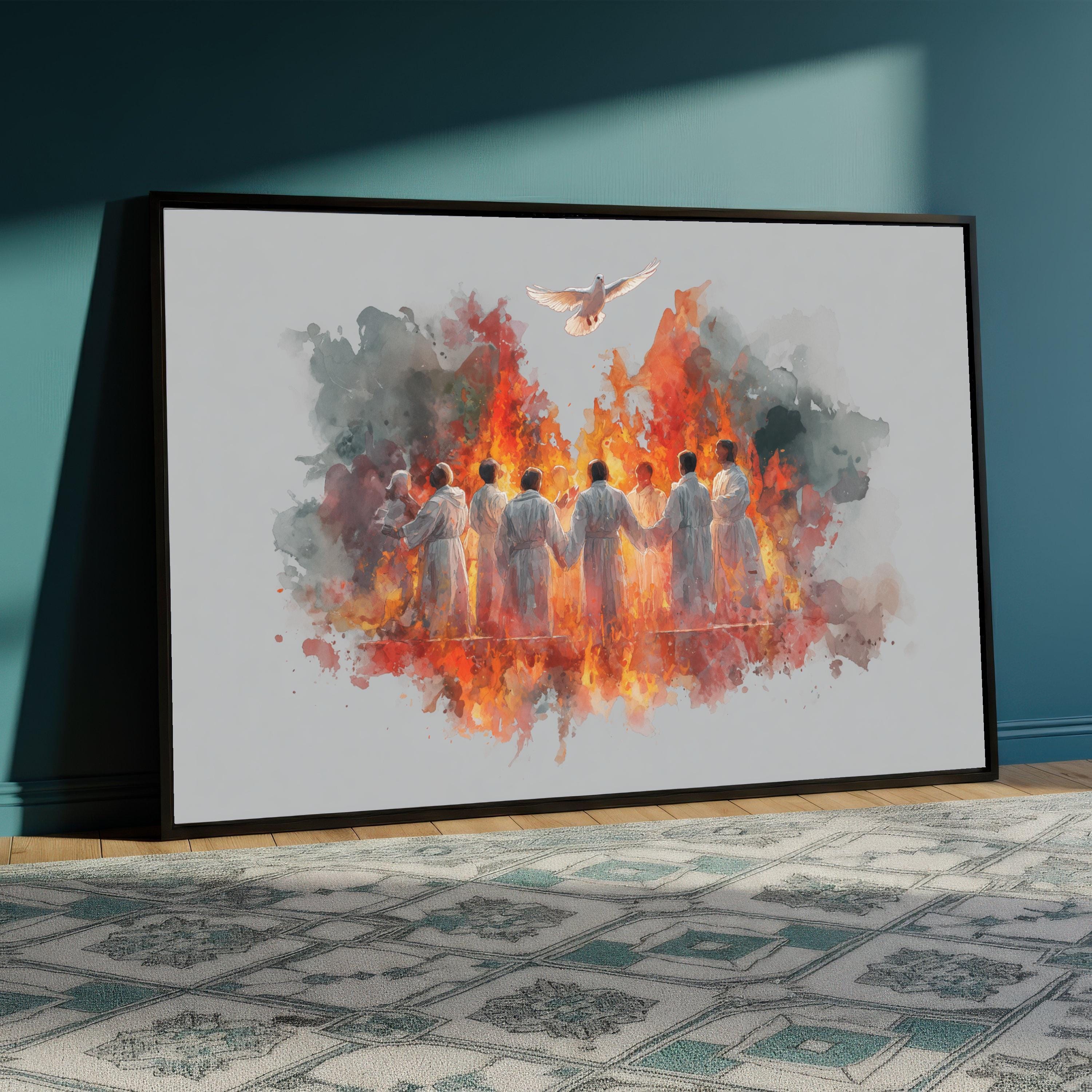Holy Spirit Canvas Painting, Fire and Dove Christian Wall Art With ...