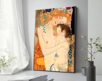 Berühmtes Gemälde Gustav Klimt Mutter und Kind – handgefertigter Leinwand-Wandkunstdruck für Heimdekoration, Geschenk für Kunstliebhaber