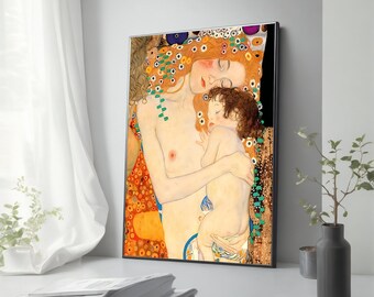 Famous Painting Gustav Klimt Mother and Child - Handcrafted Canvas Wall Art Print for Home Decor, Art Lover Gift