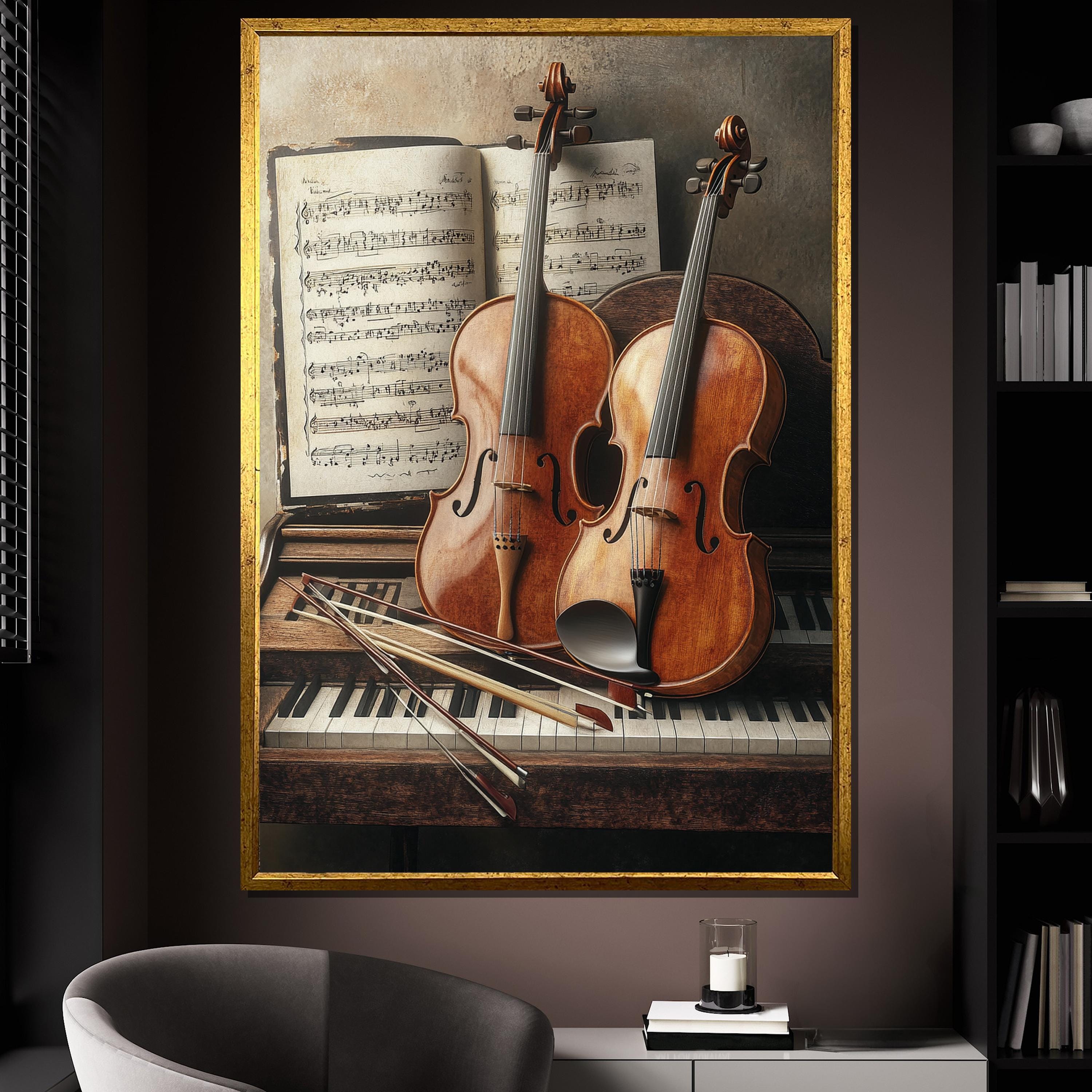 Violin and Piano Canvas Painting, Classical Music Wall Art