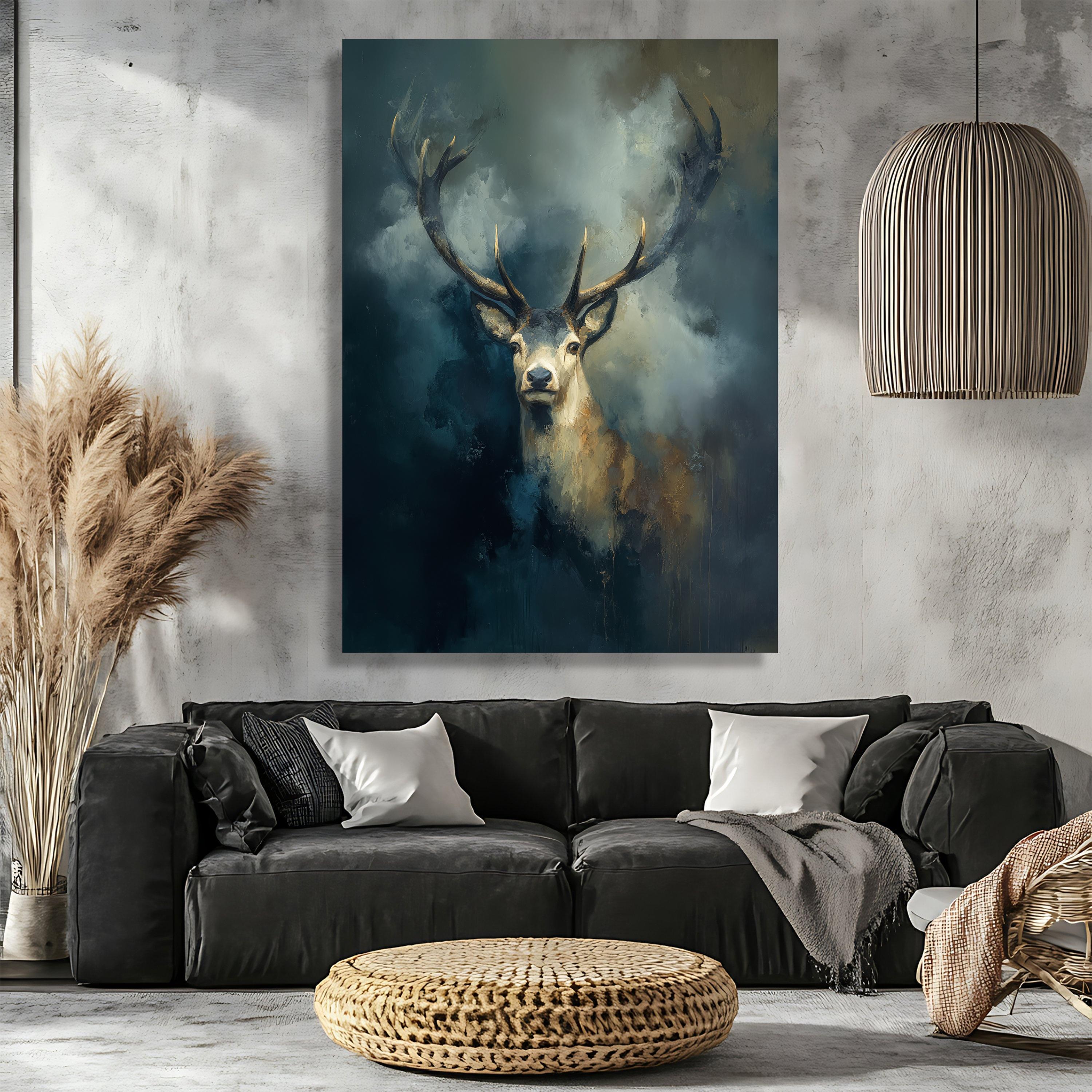 Majestic Stag Portrait Canvas Wall Art, Abstract Deer Painting ...
