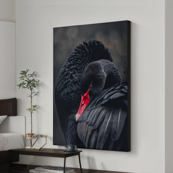 Elegant Black Swan Canvas Art - Dark Aesthetic Wall Decor, Animal