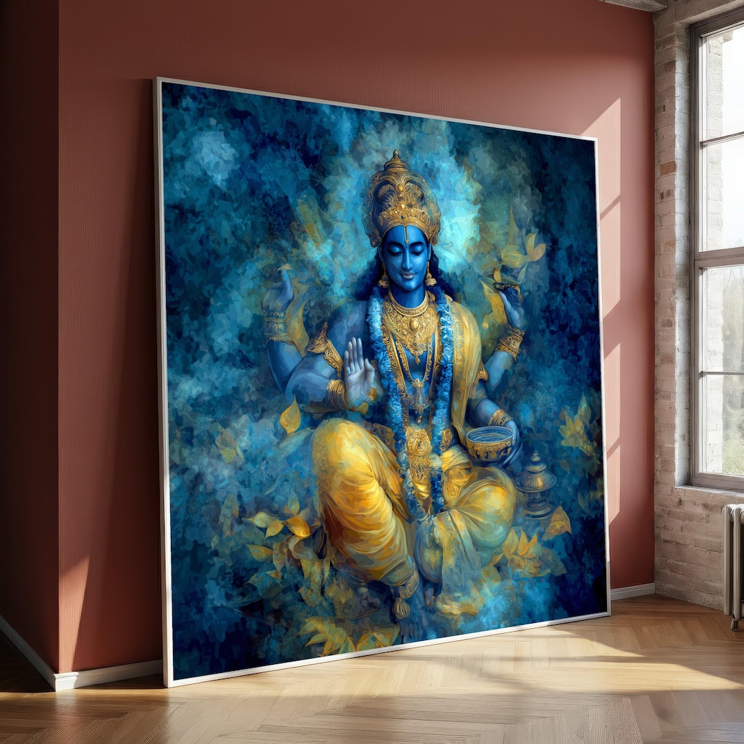 Blue Krishna God Canvas Wall Art, Hindu Deity Painting, Spiritual Home ...