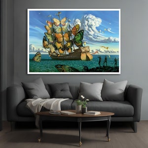Salvador Dali Butterfly Ship Canvas Painting, Surreal Home Accent Wall ...
