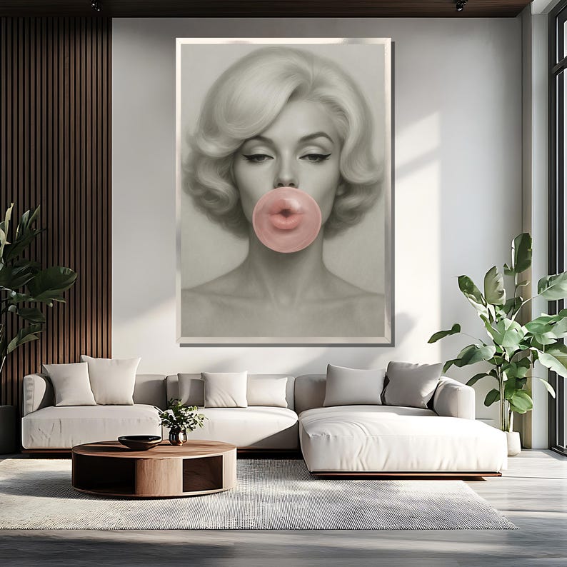 Marilyn Monroe Canvas Painting With Bubblegum, Glam Retro Wall Art in ...