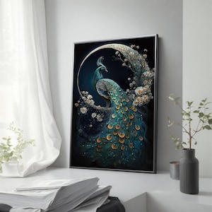 Peacock Wall Art Canvas Painting - Majestic Blue Peacock Home Decor, Perfect Housewarming Gift, Ready to Display