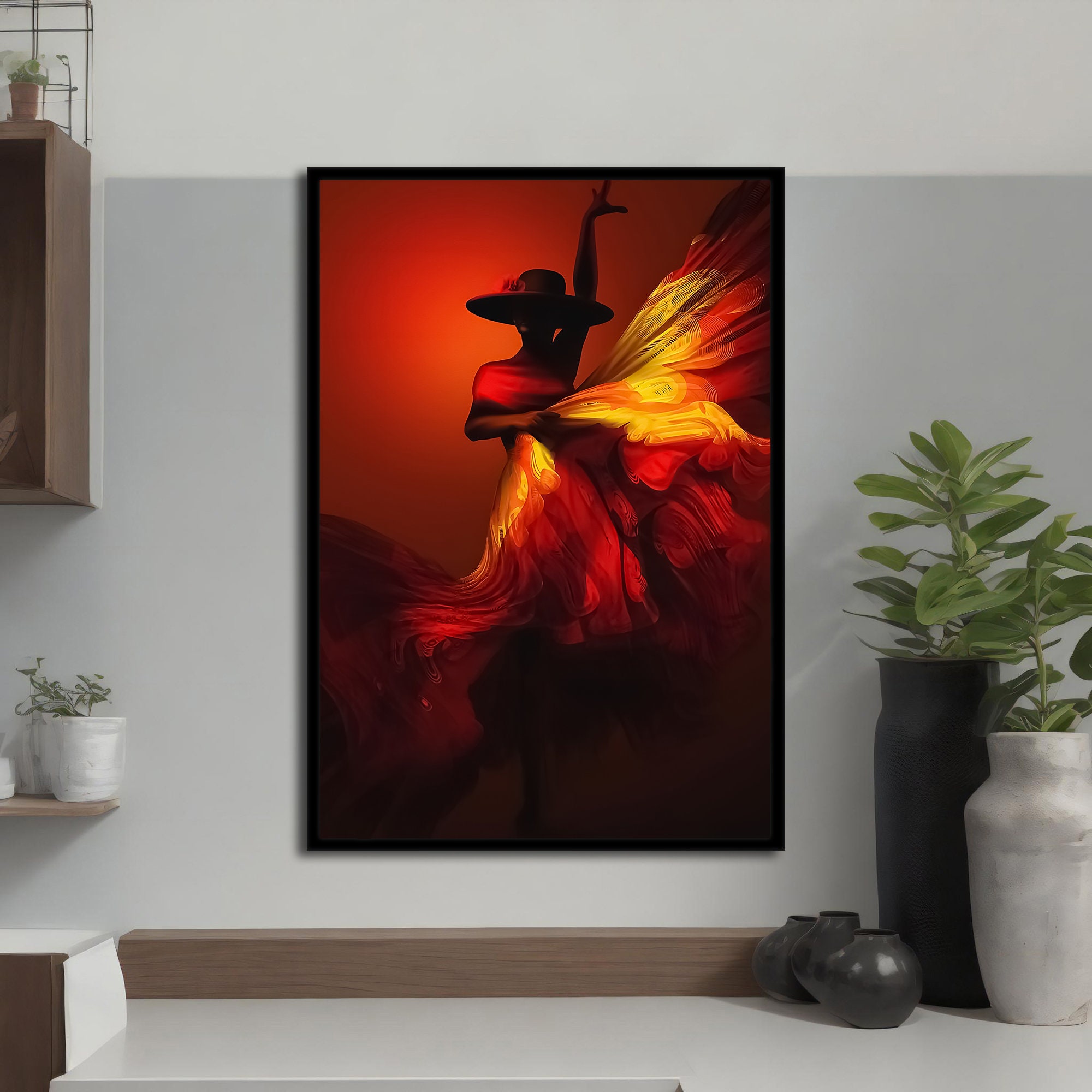 painting of lady in red dress dancing Female Figure Painting- Elegant Canvas Wall Decor, Artistic Dance Harmony Print, Perfect Art Gift famous painting of woman in red dress dancing