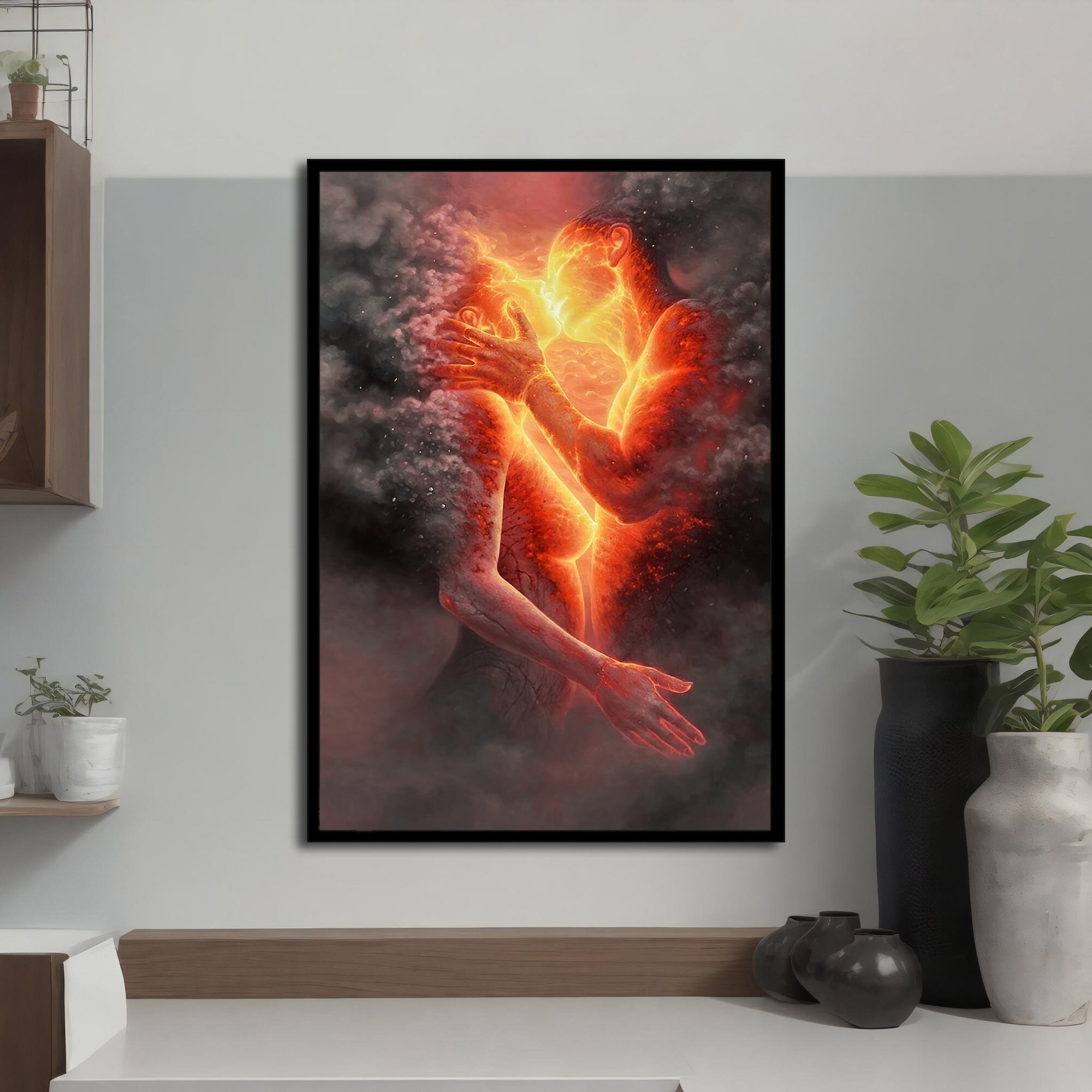 Kissing Couple Canvas Painting - Romantic Love & Passion Artwork ...