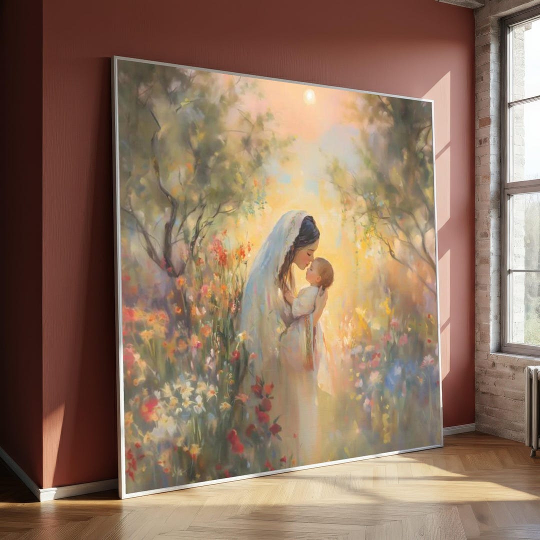 Virgin Mary Canvas Painting, Mother and Child Wall Art, Spiritual ...