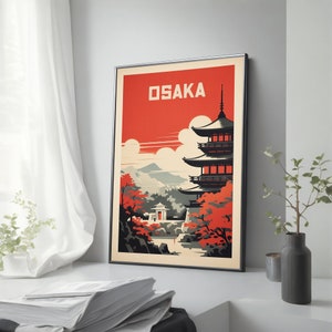 Osaka Japan Retro Art Print, Osaka Canvas Painting, Osaka Poster,  Minimal Wall Art, Japanese Home Decor, Japanese Artwork, Unique Gift