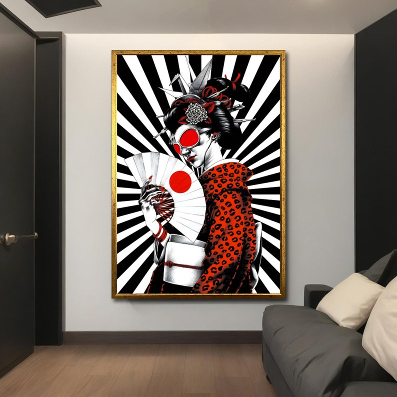 Banksy Japanische Frau Leinwandgemälde Geisha Street Art für moderne Wohndekoration, einzigartiges urbanes Wandkunst-Geschenk Bild 3