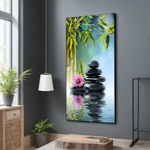 Zen Meditation Stones and Bamboo Canvas Print - Calming Nature Canvas Wall Art, Modern Home Decor, Relaxing Wall Art, Spa Decoration