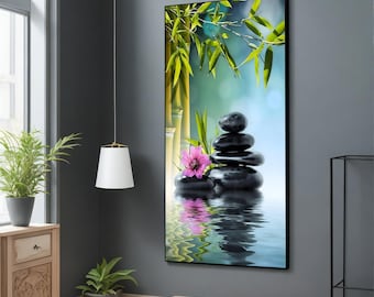 Zen Meditation Stones and Bamboo Canvas Print - Calming Nature Canvas Wall Art, Modern Home Decor, Relaxing Wall Art, Spa Decoration
