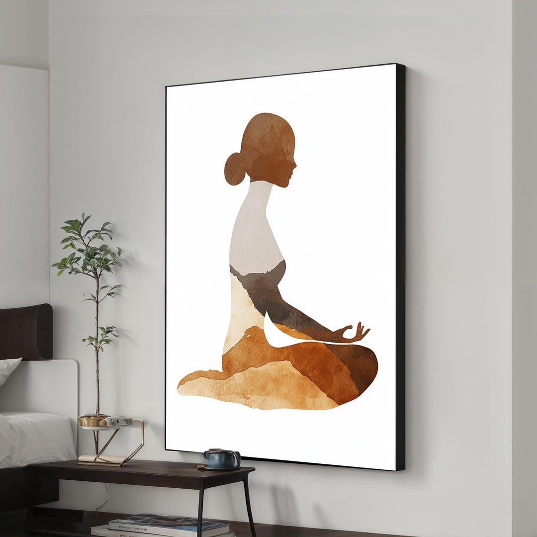 Minimalist Yoga Canvas Painting, Meditation Silhouette Wall Art, Boho ...