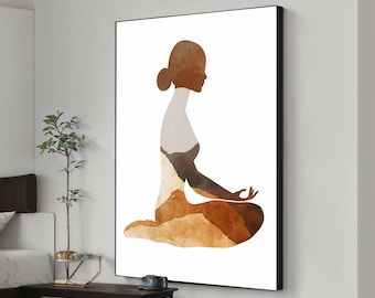 Minimalistisches Yoga Gemälde, Meditation Silhouette Wandkunst, Boho Zen Dekor, spiritueller Wellness Druck, Achtsamkeit Geschenk für Zuhause