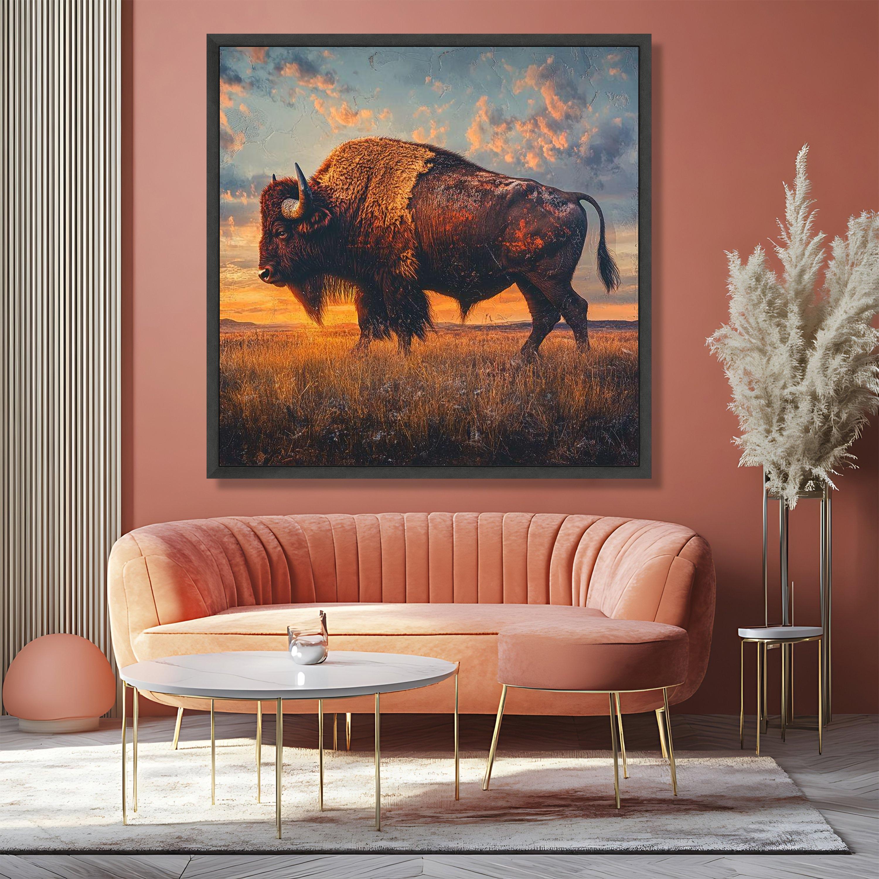 Wild Bison Canvas Painting, Sunset Prairie Wall Art With Majestic ...