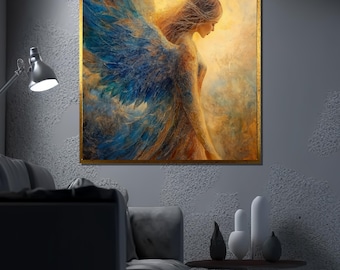 Angel Canvas Painting, Ethereal Wall Art, Fantasy Angel Print, Spiritual Artwork, Divine Female Portrait, Heavenly Home Decor, Perfect Gift