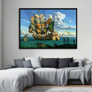 Salvador Dali Butterfly Ship Canvas Painting, Surreal Home Accent Wall ...