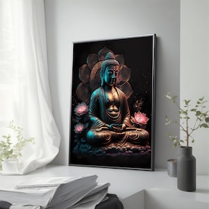 Buddha Canvas Painting, Buddhist Wall Art, Meditation Wall Decor, Buddha Print, Framed and Ready to Hang, Buddhist Gift