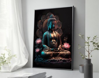 Peinture sur toile bouddha, art mural bouddhiste, décoration murale méditation, impression bouddha, encadré et prêt à accrocher, cadeau bouddhiste