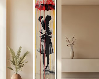 Modern Street Art Canvas Painting, Graffiti Girl with Red Umbrella, Urban Wall Art, Banksy Style Home Decor, Contemporary Artwork, Gift Idea