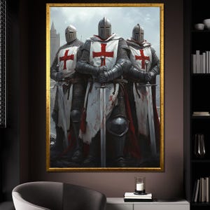 Religious Warrior Canvas Painting, Templar Knights Wall Art, Holy Battle Scene, Medieval Crusade Artwork, Historic Wall Decor, Art Gift Idea