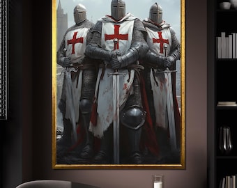 Religious Warrior Canvas Painting, Templar Knights Wall Art, Holy Battle Scene, Medieval Crusade Artwork, Historic Wall Decor, Art Gift Idea
