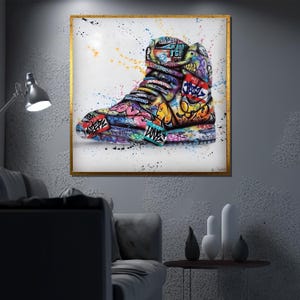 Graffiti Sneaker Canvas Painting, Colorful Urban Street Art, Hip Hop Shoe Wall Decor, Cool Pop Art Print, Banksy Canvas, Art Gift Idea