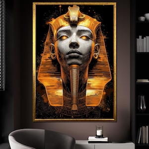 Pharaoh Egyptian King Canvas Painting, Golden Ancient Egypt Wall Art, Mystical Tutankhamun Print, Luxurious Historical Decor Gift