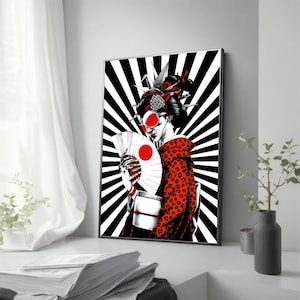 Banksy Japanische Frau Leinwandgemälde Geisha Street Art für moderne Wohndekoration, einzigartiges urbanes Wandkunst-Geschenk Bild 1