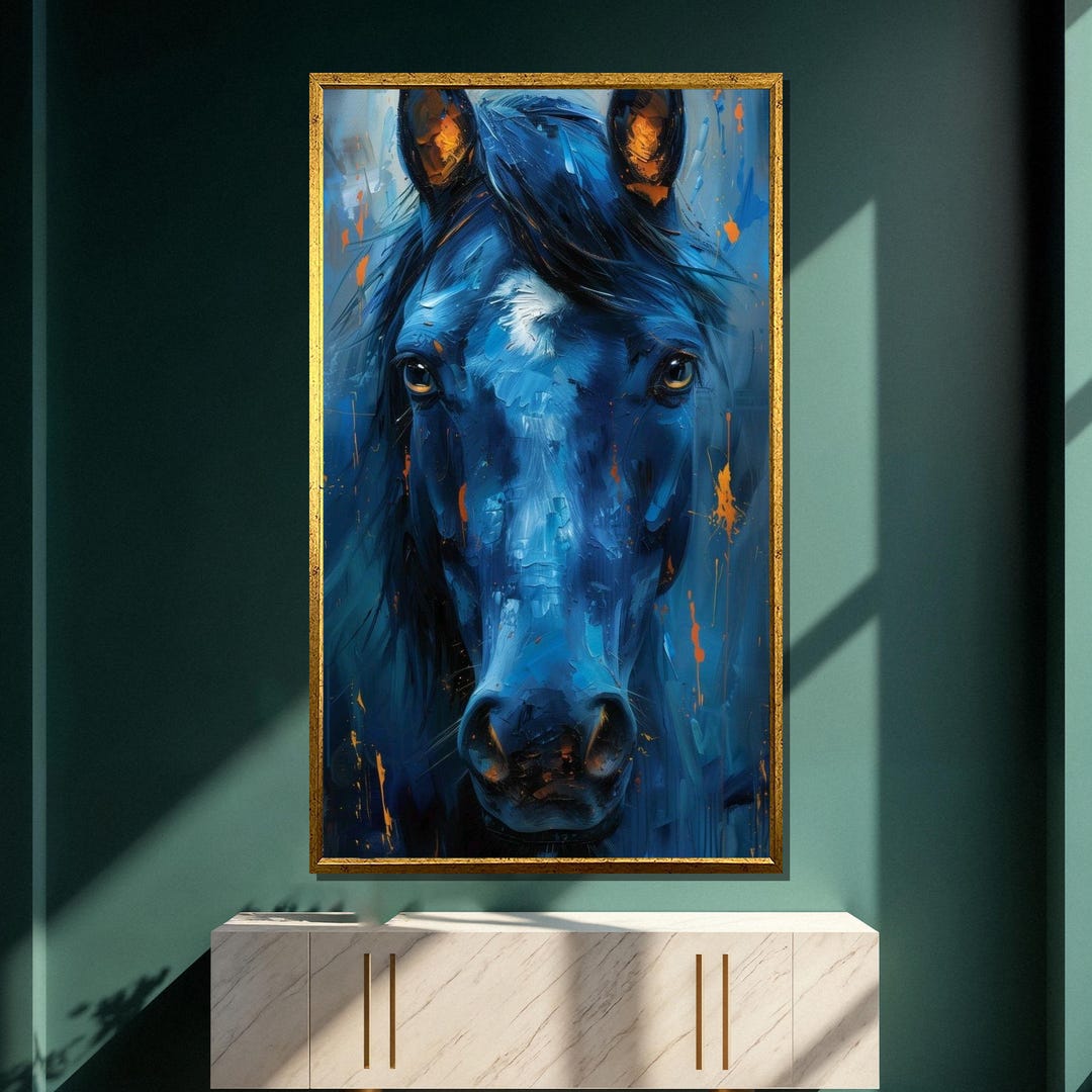 Blue Horse Canvas Painting, Bold Colorful Animal Wall Art, Modern ...