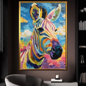 Colorful Zebra Canvas Painting, Vibrant Animal Wall Art with Abstract, Modern Wildlife Artwork for Home Decor, Art Gift Idea