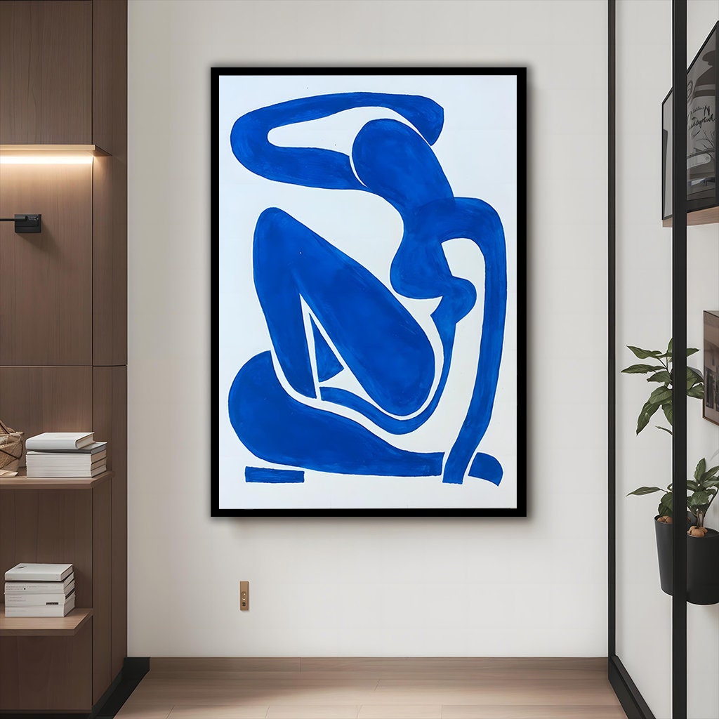 Henri Matisse 額装アート ブルー Henri Matisse Blue Silhouette Canvas Painting, Abstract Figure Art