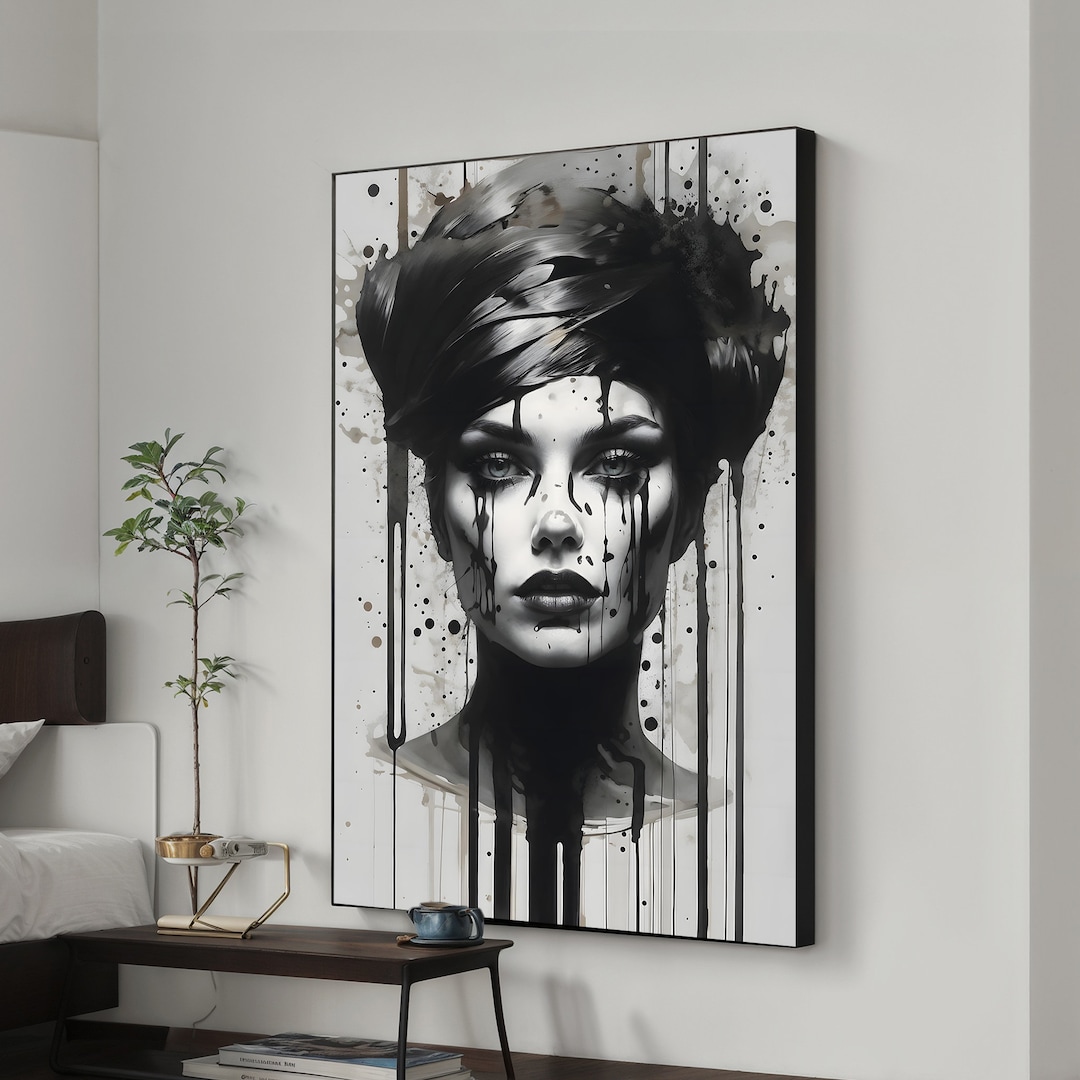 Black and White Woman Canvas Painting, Large Abstract Wall Art, Woman ...