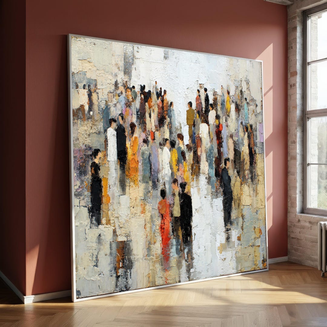 Abstract Crowd Scene Canvas, Urban People Art, Modern Social Gathering ...