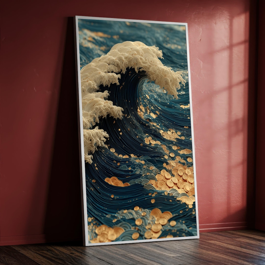Abstract Ocean Wave Canvas, Modern Blue and Gold Wall Art, Wave Design ...