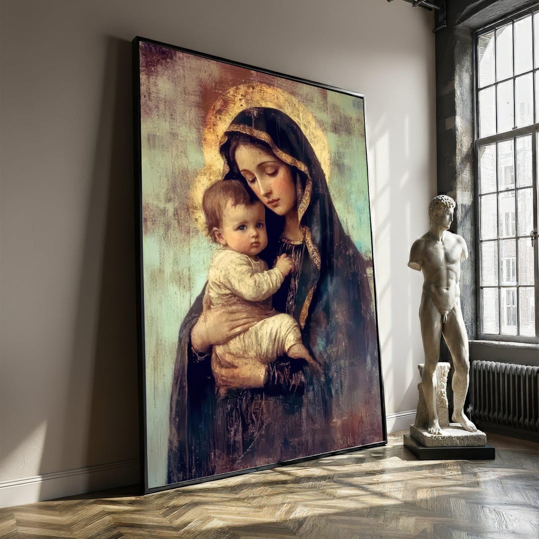 Virgin Mary and Baby Jesus Canvas Painting, Religious Wall Art, Holy ...