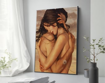 Couple Hugging Canvas Painting - Intimate Love Painting - Romantic Wall Art - Sensual Gift for Partners