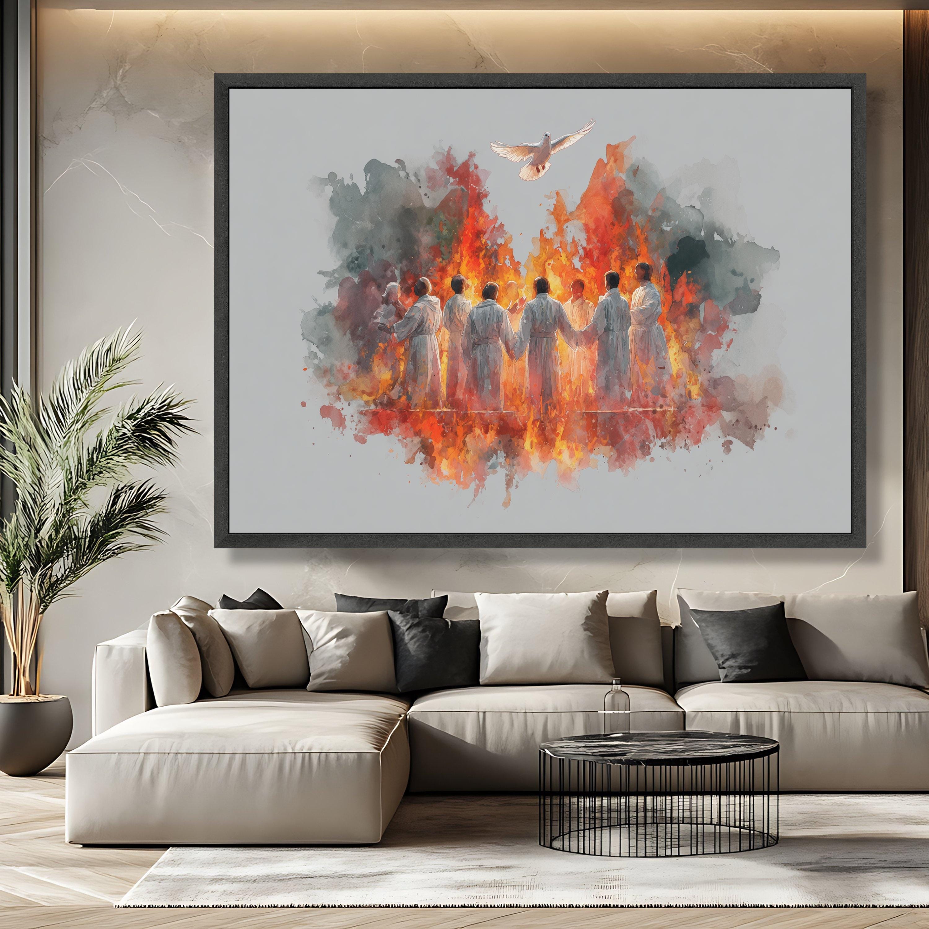 Holy Spirit Canvas Painting, Fire and Dove Christian Wall Art With ...