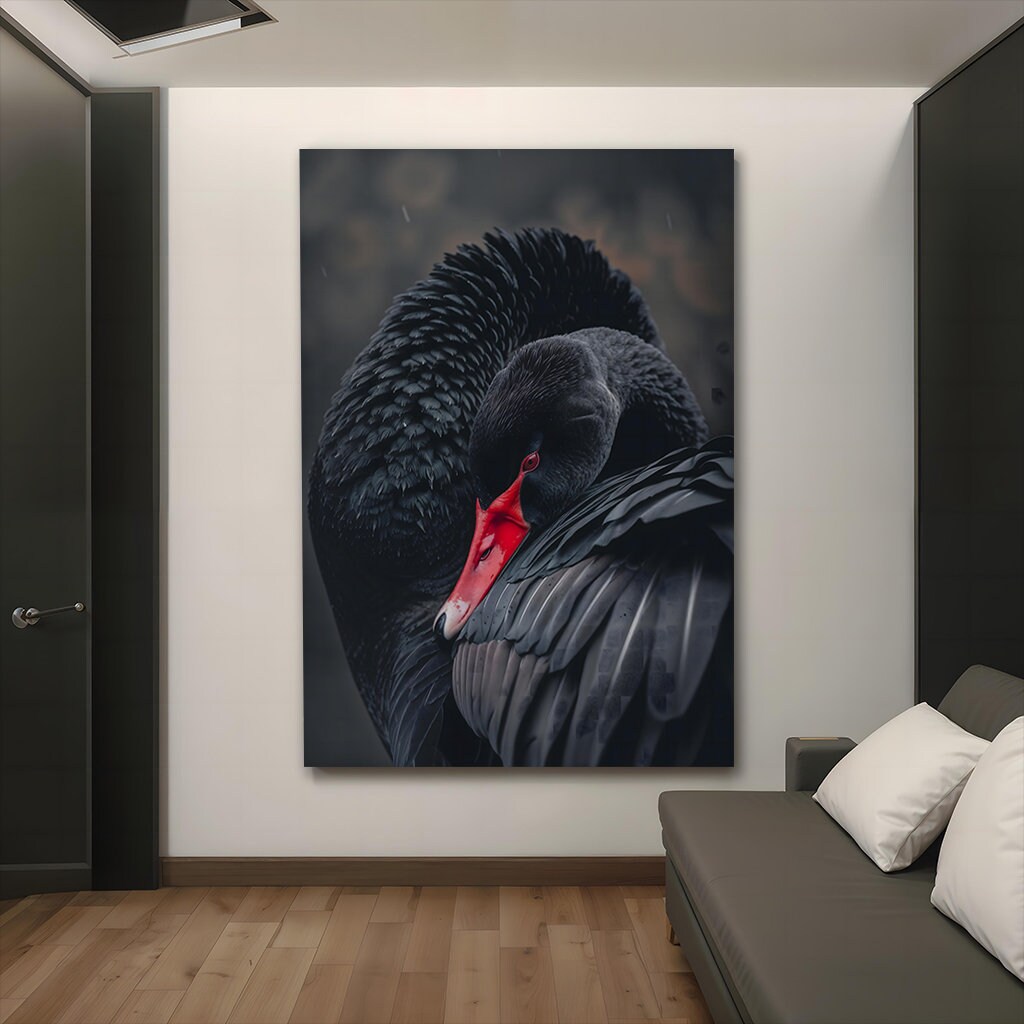 Elegant Black Swan Canvas Art - Dark Aesthetic Wall Decor, Animal