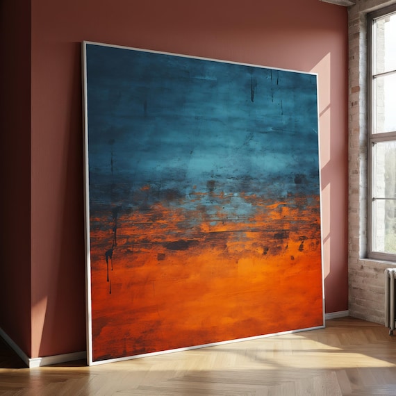 Abstract Blue and Orange Canvas, Modern Mark Rothko Wall Art