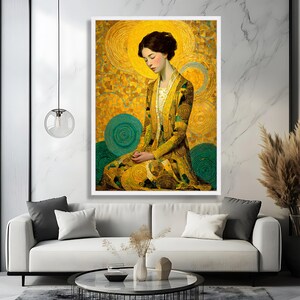 Gustav Klimt Woman in Gold Circles Canvas, Modern Art Portrait Wall Art, Abstract Mosaic Style, Luxe Home Decoration image 5