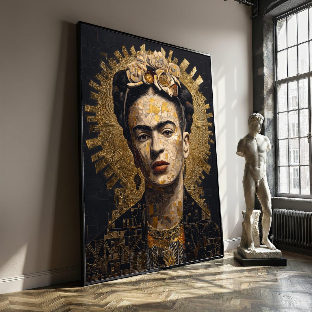 Gustav Klimt Frida Kahlo Portrait Canvas, Modern Gothic Wall Art, Gold ...