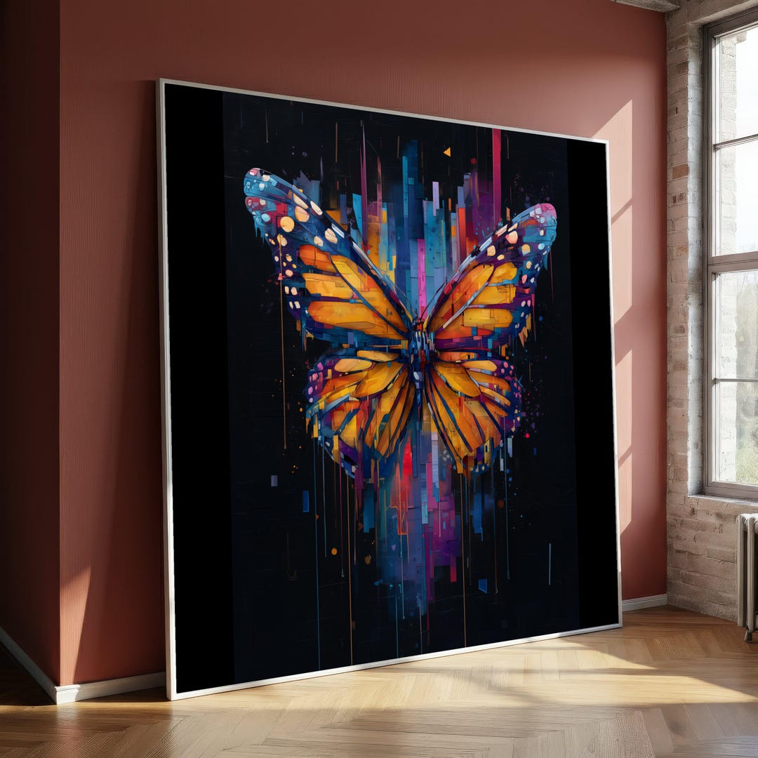 Vibrant Monarch Butterfly Canvas, Abstract Digital Art, Colorful ...