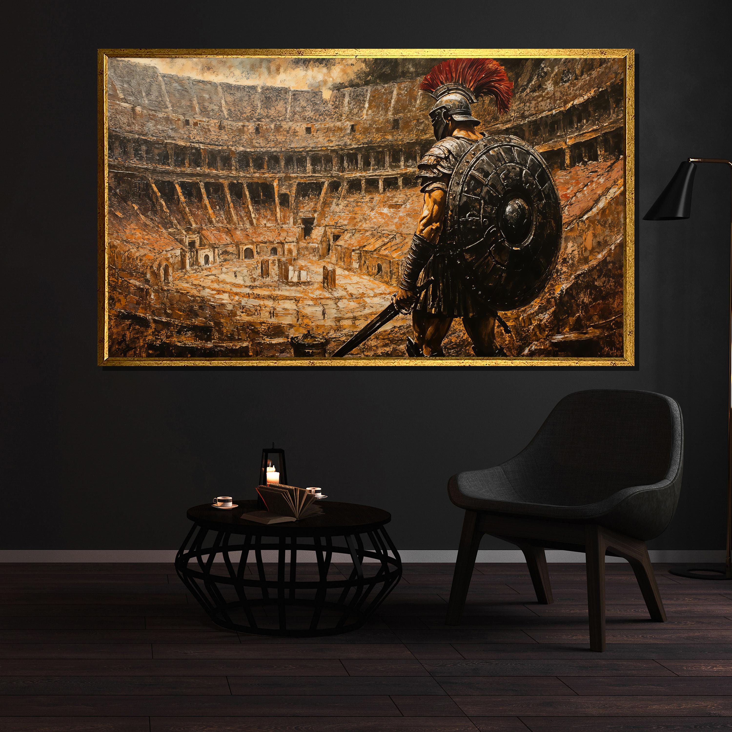 Roman Gladiator Canvas Painting, Colosseum Battle Wall Art, Ancient Warrior Decor, Historical Fight Scene, Epic Warrior Print, Perfect Gift